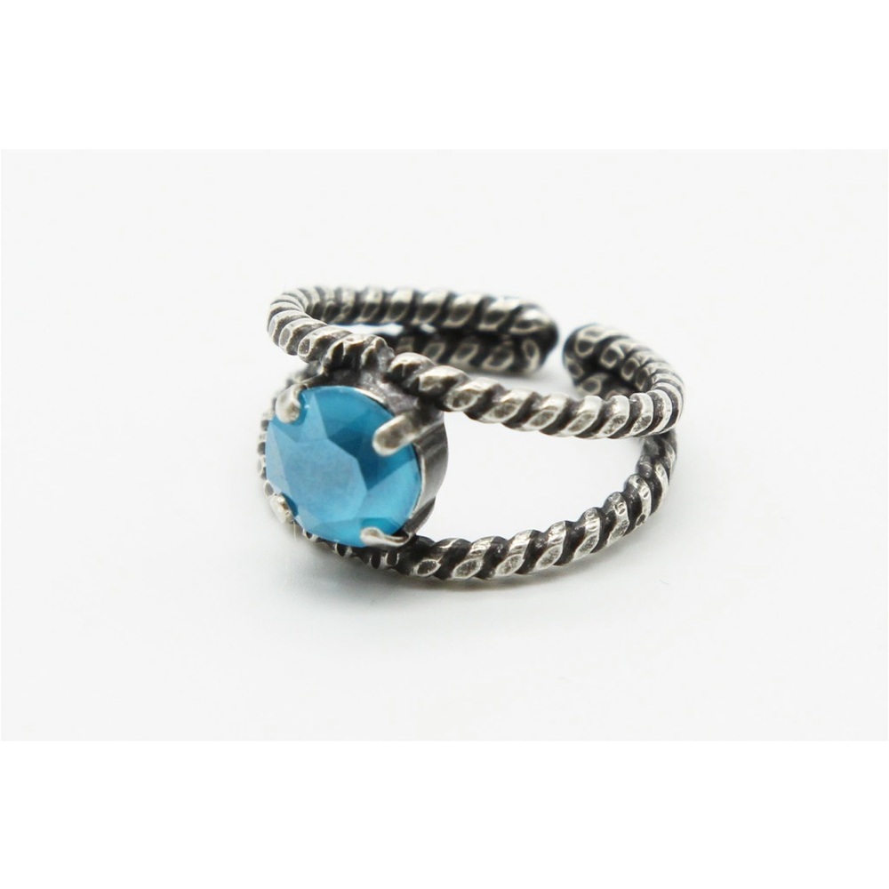 Turquoise blue crystal adjustable ring